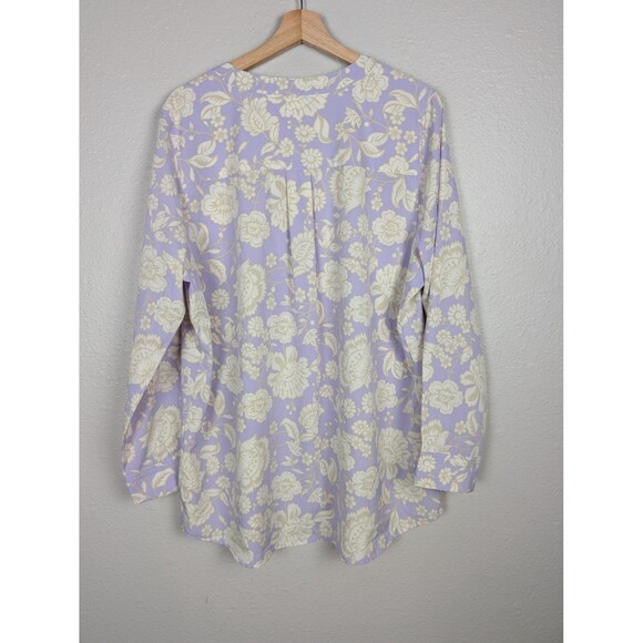 Denim & Company Floral Button Up Blouse Large - Picture 2 of 7